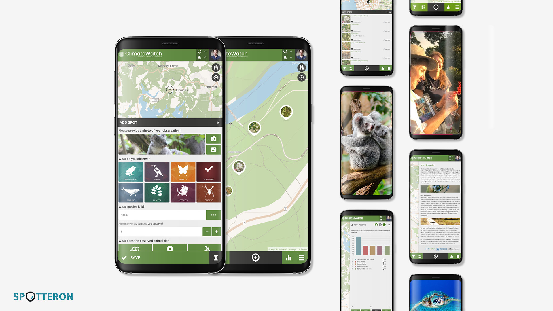 Climatewatch App spotteron presentation smartphone screens